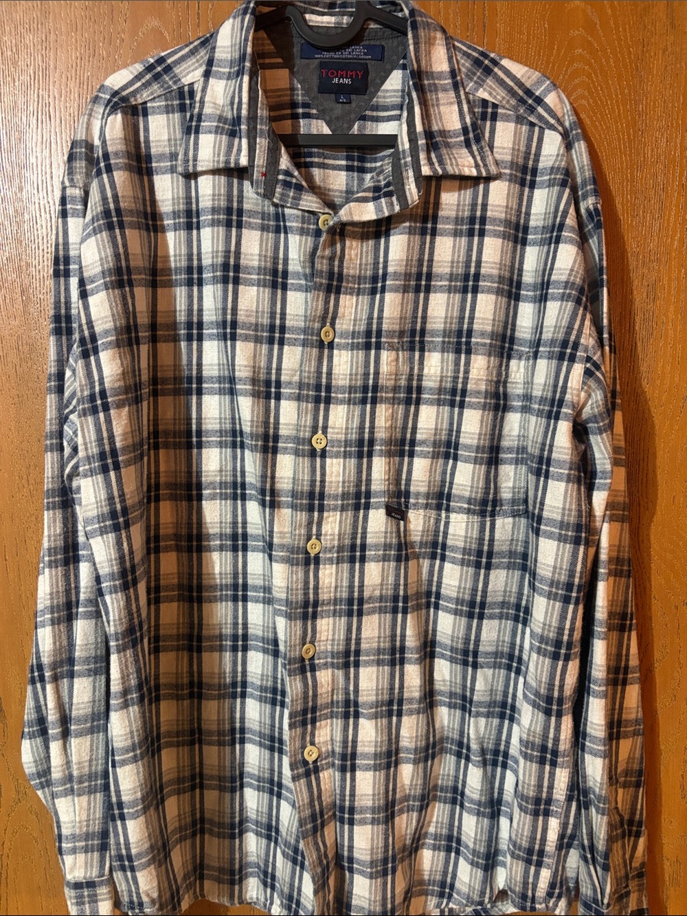 Tommy Hilfiger Cream and Navy Plaid Button-Down Shirt